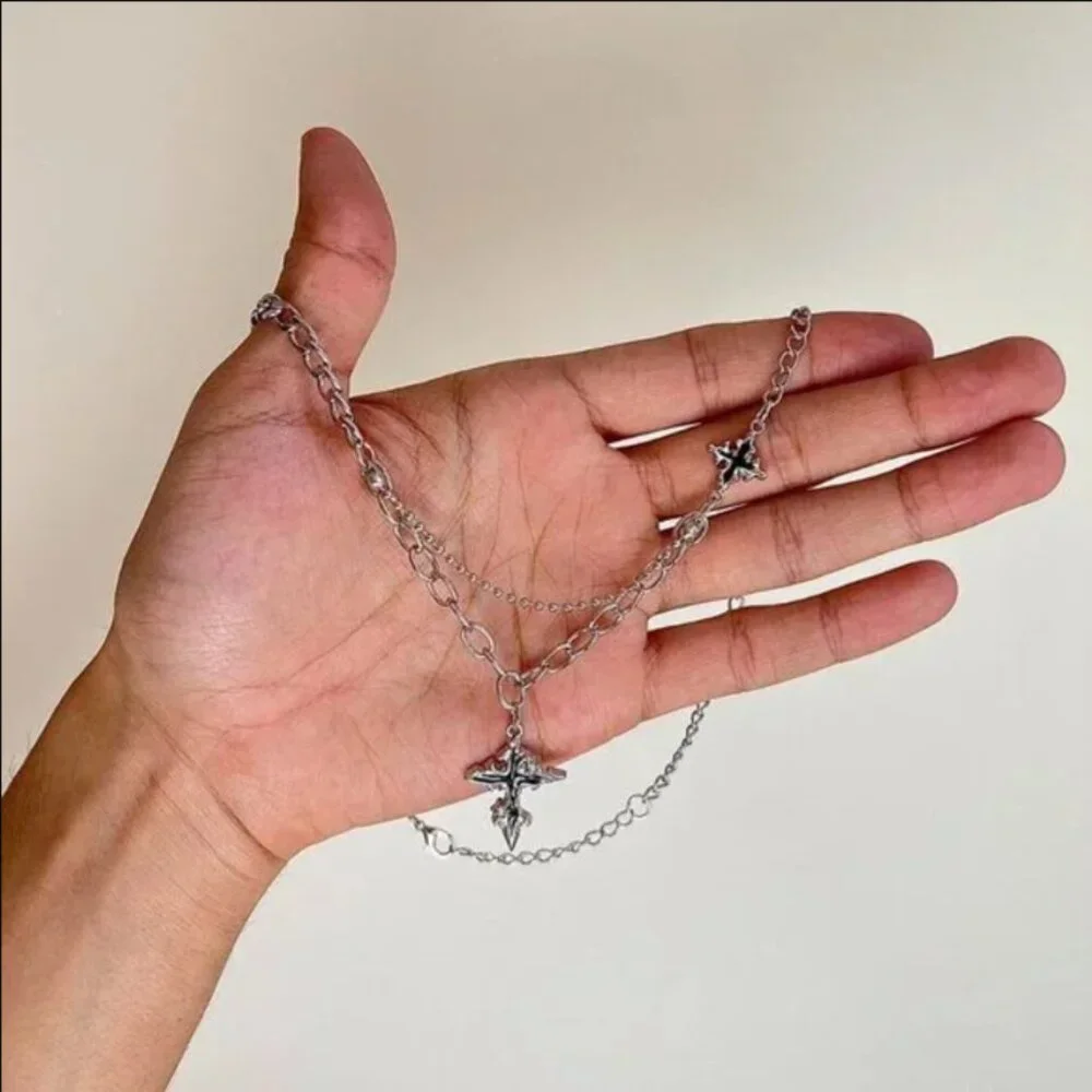 y2k 2000s grunge crystal cross pendant necklace